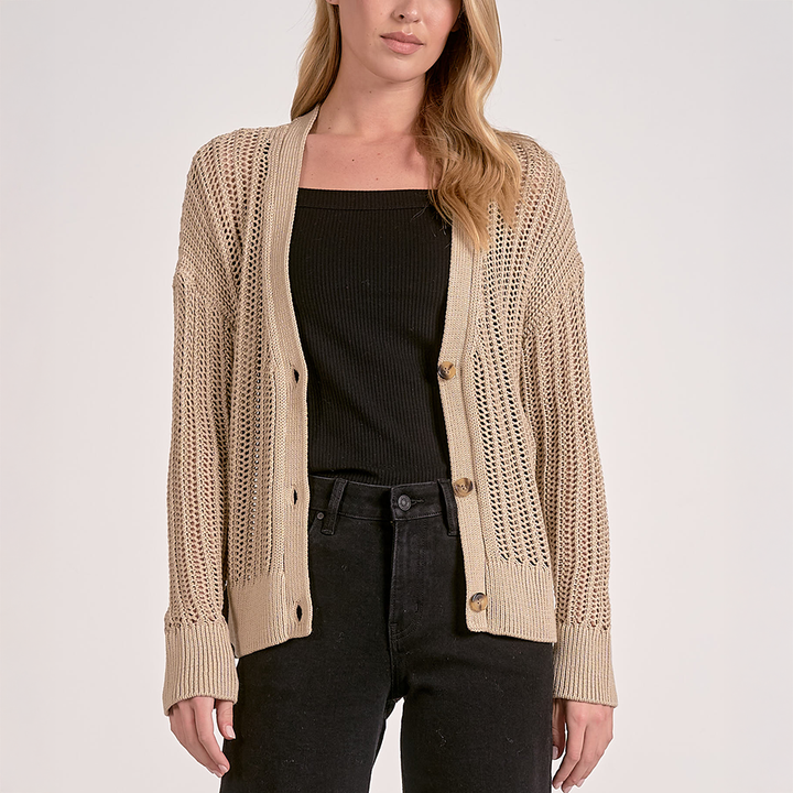 Open Knit Cardigan Taupe