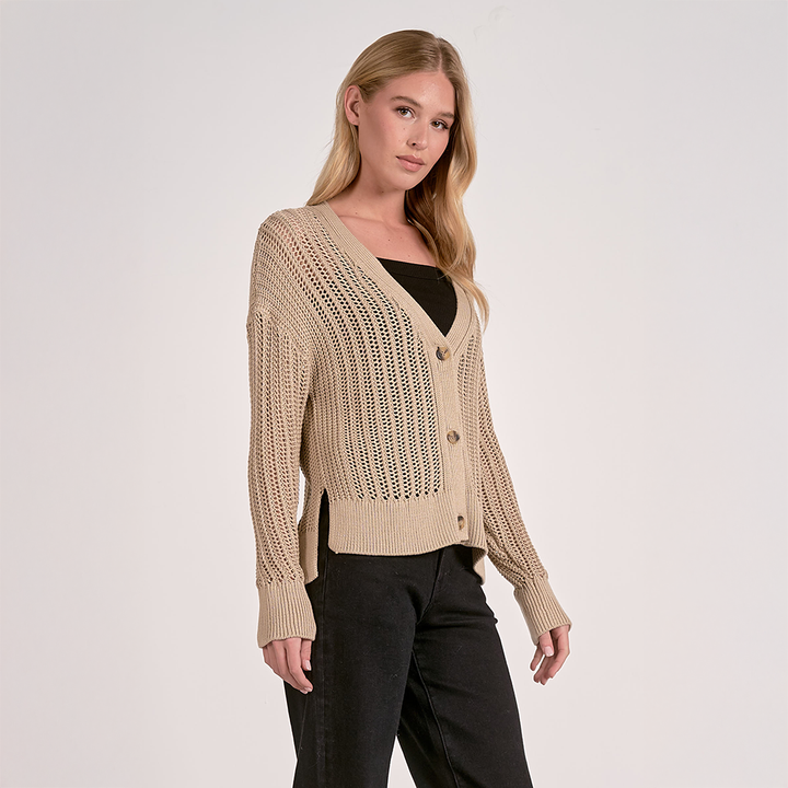 Open Knit Cardigan Taupe