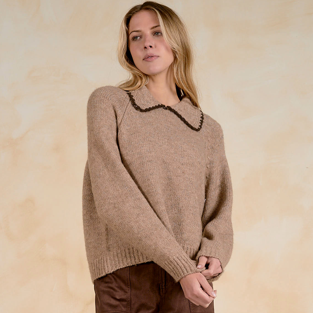 Peter Pan Collar Knit Sweater Mocha SW11752