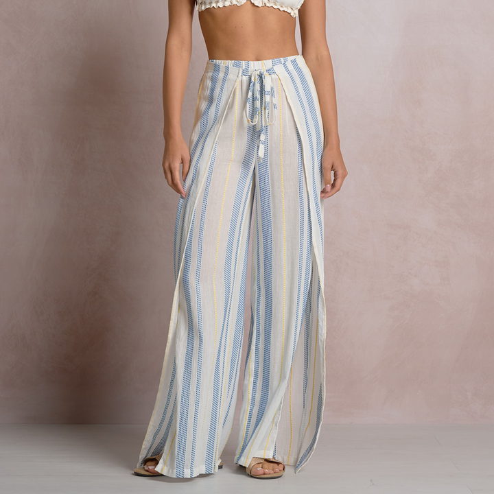Seaside Striped Wide-Leg Pant Blue/Yellow