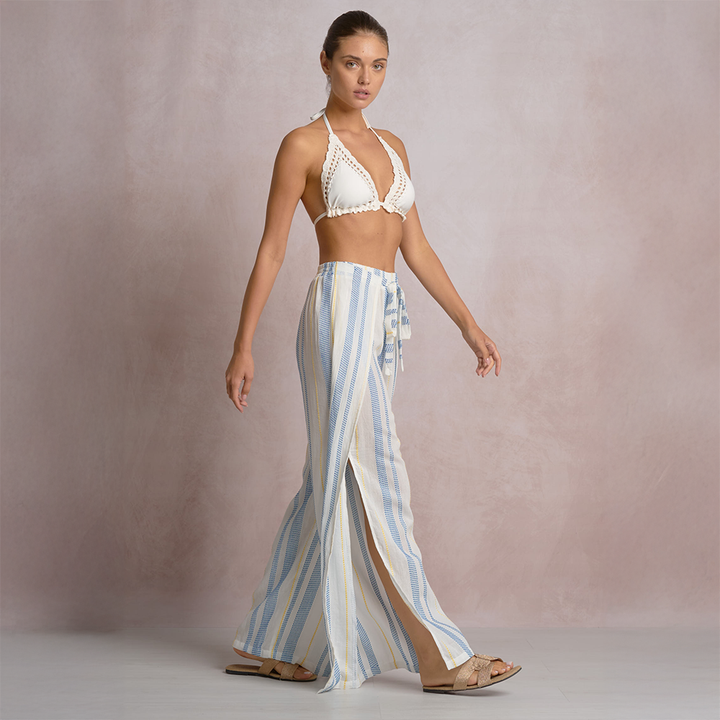 Seaside Striped Wide-Leg Pant Blue/Yellow