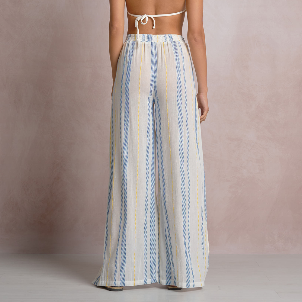 Seaside Striped Wide-Leg Pant Blue/Yellow
