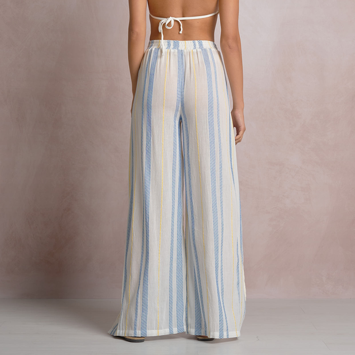 Seaside Striped Wide-Leg Pant Blue/Yellow