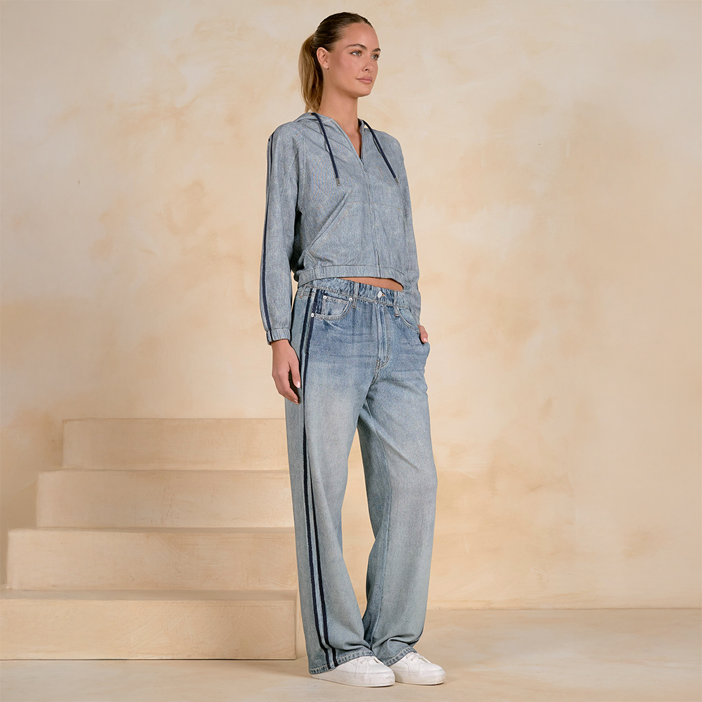 Stripe Faux Denim Pull On Pants