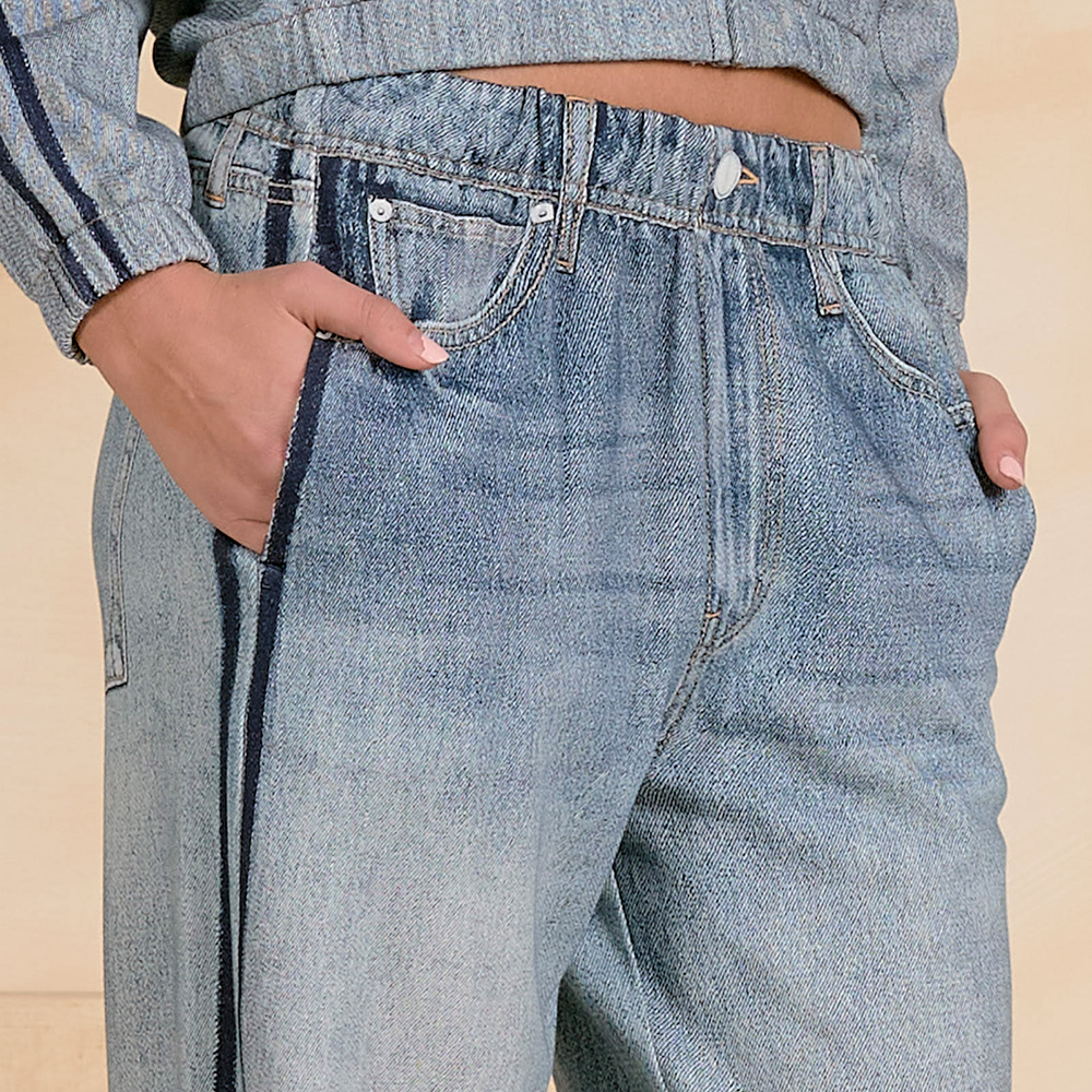Stripe Faux Denim Pull On Pants