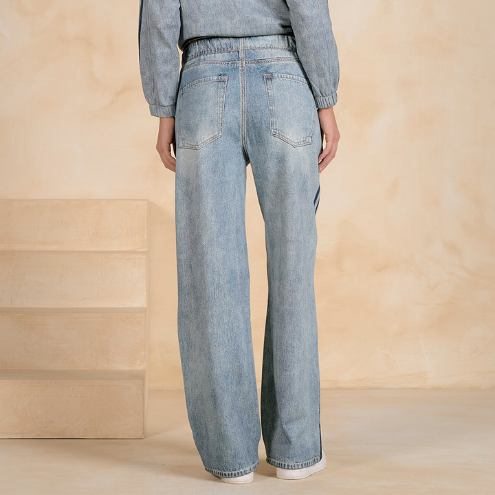 Stripe Faux Denim Pull On Pants