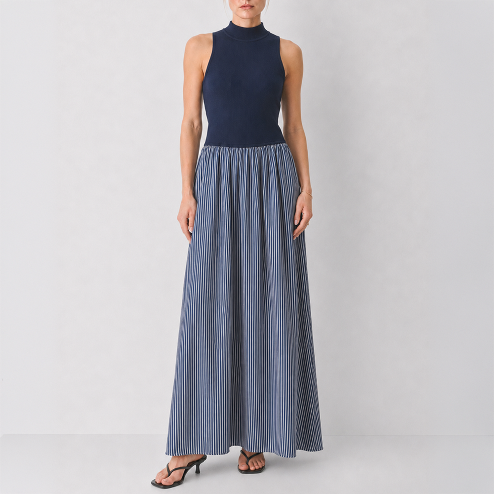Stripe Maxi Mock Neck Dress CSVS50341