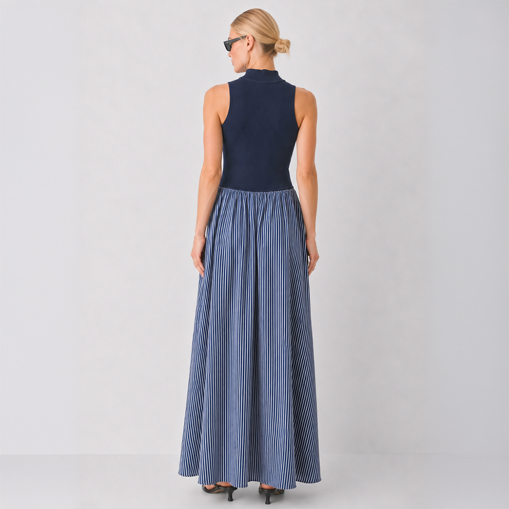 Stripe Maxi Mock Neck Dress CSVS50341