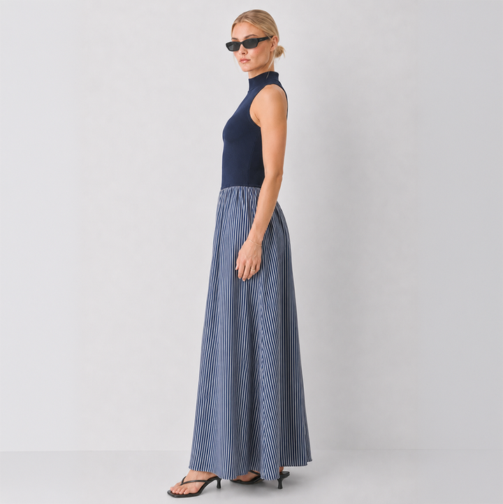 Stripe Maxi Mock Neck Dress CSVS50341