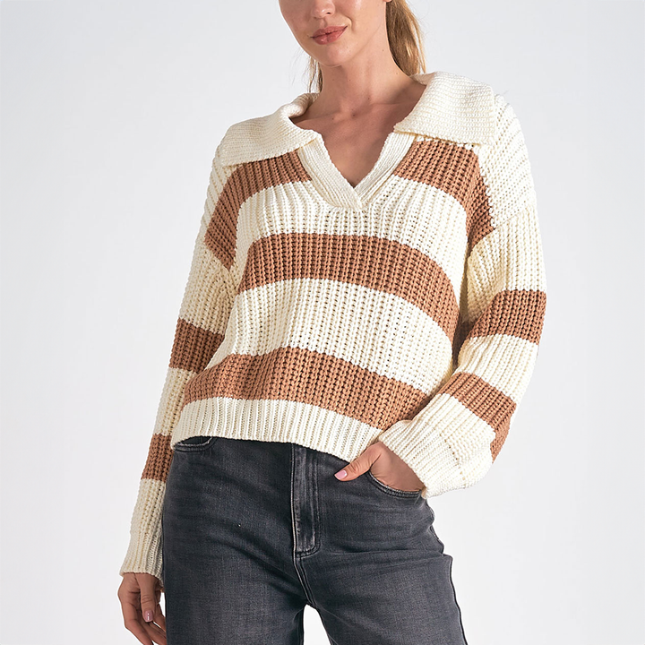 V-Neck Oversized Sweater Camel