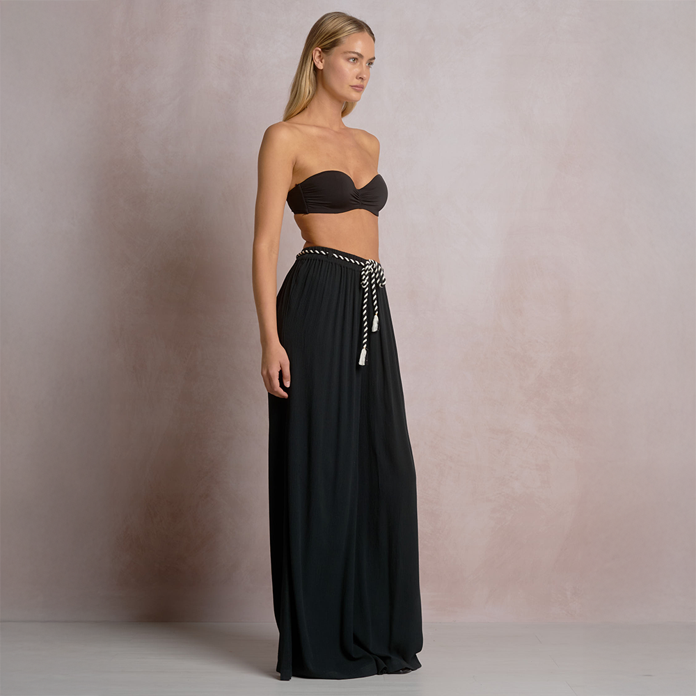 Wide Leg Belted Pant Black