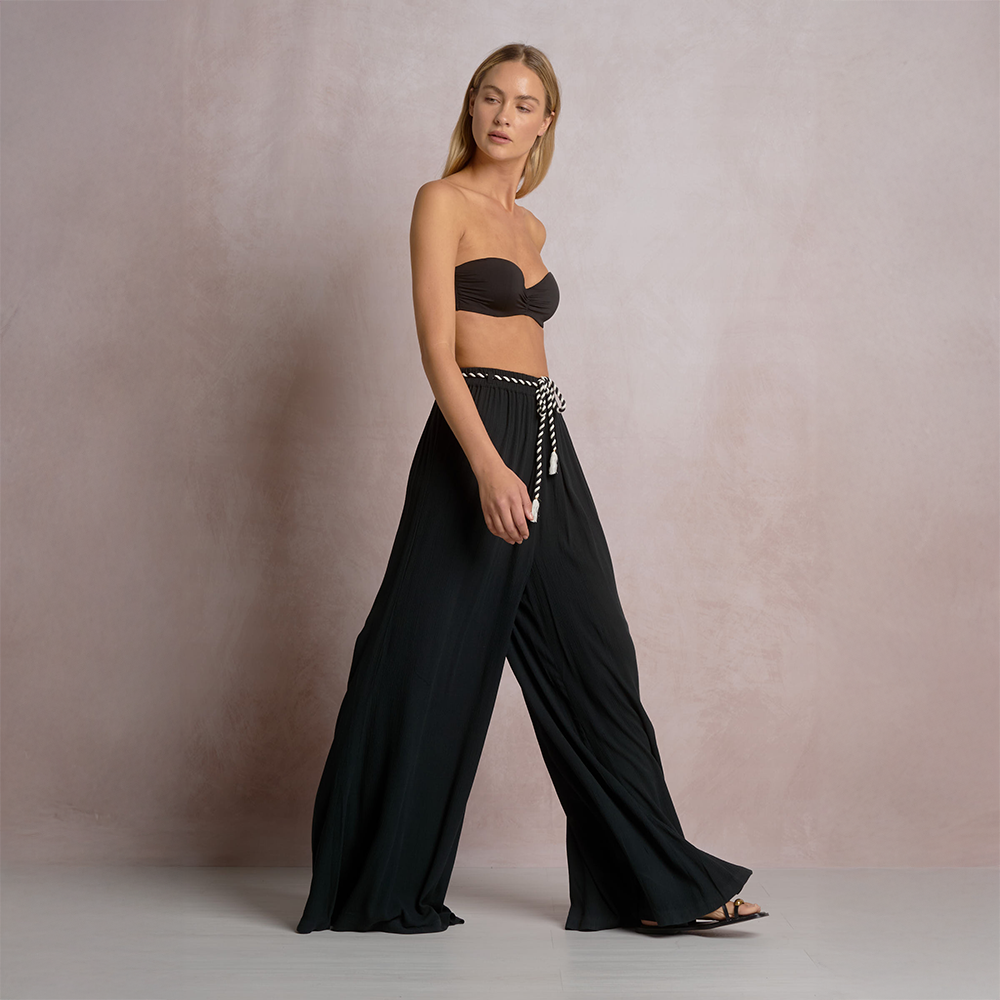 Wide Leg Belted Pant Black