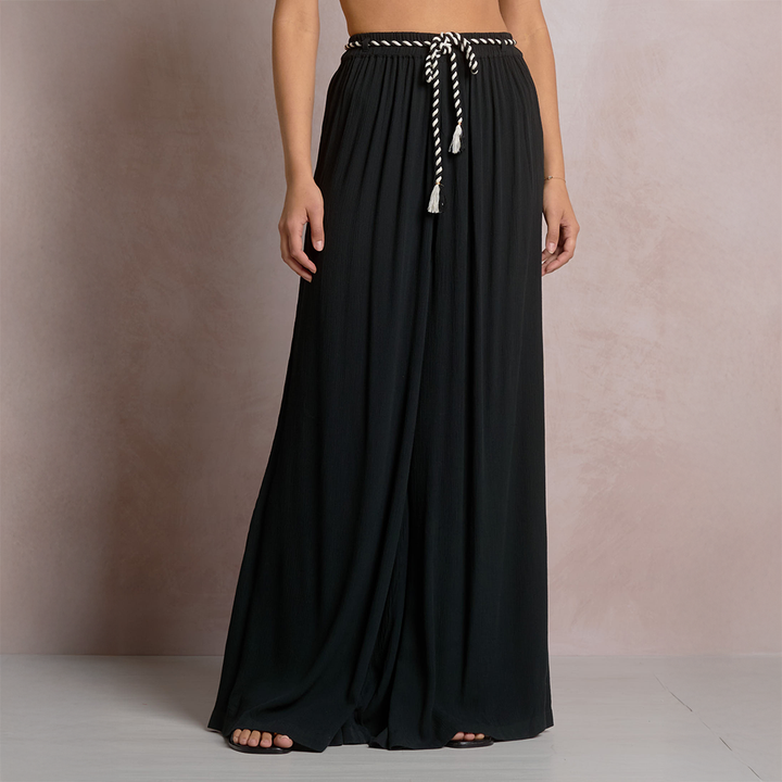 Wide Leg Belted Pant Black