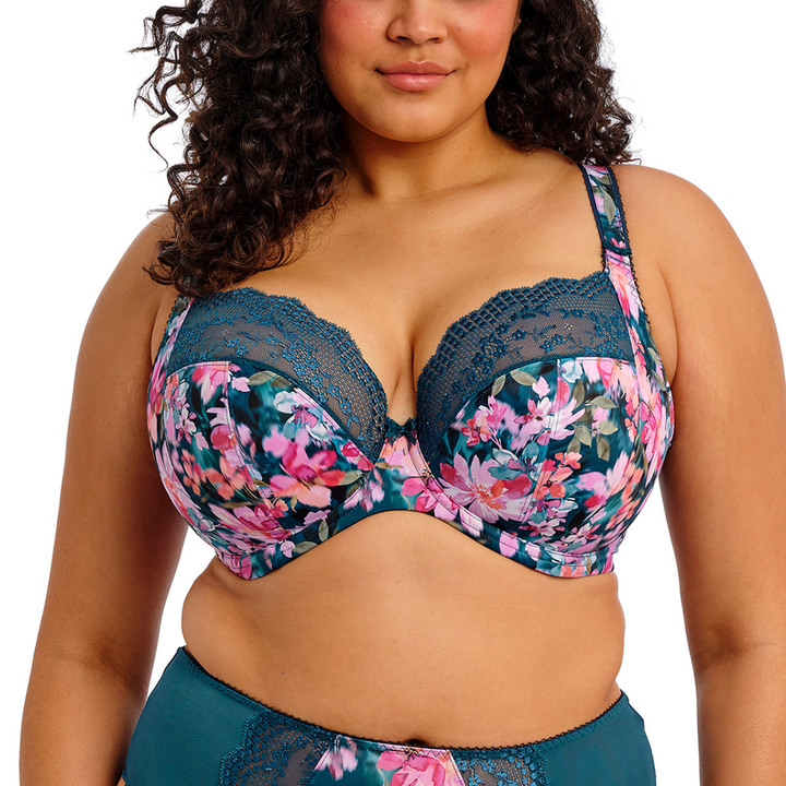 Lucie Underwire Plunge Bra Teal Floral