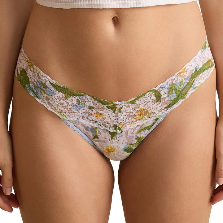 Printed Signature Lace Low Rise Thong