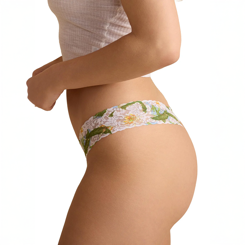 Printed Signature Lace Low Rise Thong