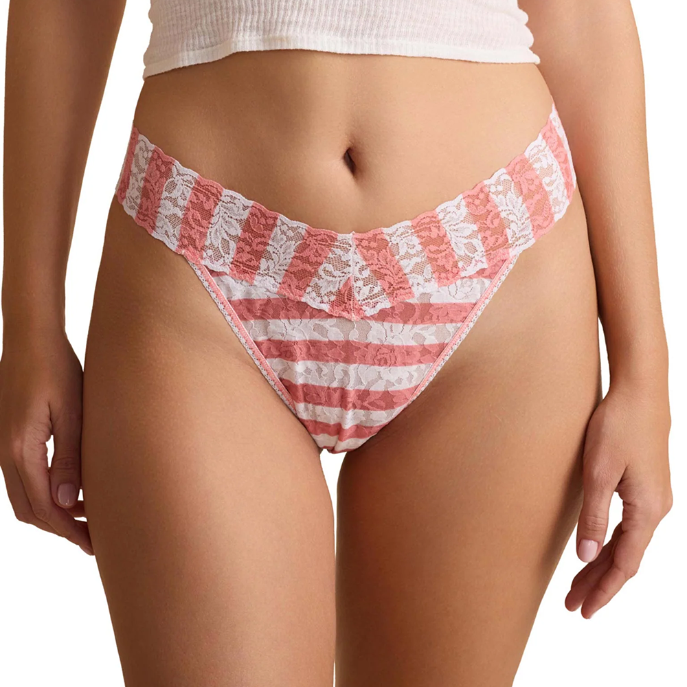 Printed Signature Lace Low Rise Thong