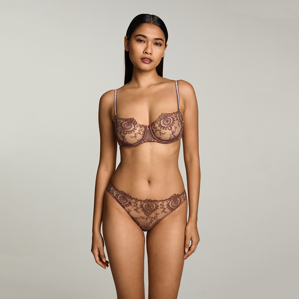 Girls Love Diamonds Crystals Embellished Balconette Bra Chocolate