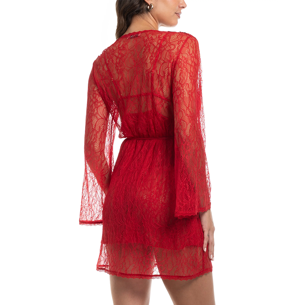 Cassie Lace Wrap Robe Red S7105