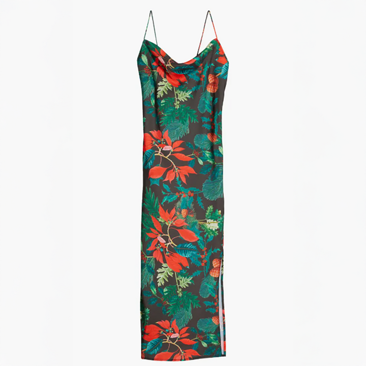 Cowl Neck Slip Dress Dark Floral