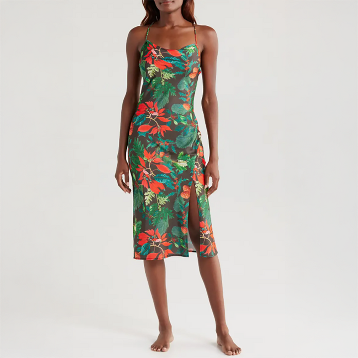 Cowl Neck Slip Dress Dark Floral