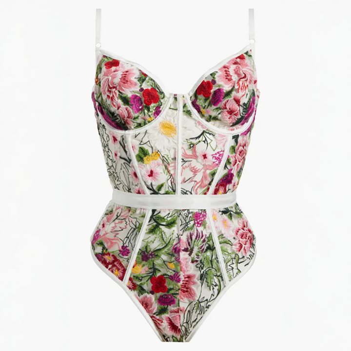 Embroidery Floral Underwire Bodysuit