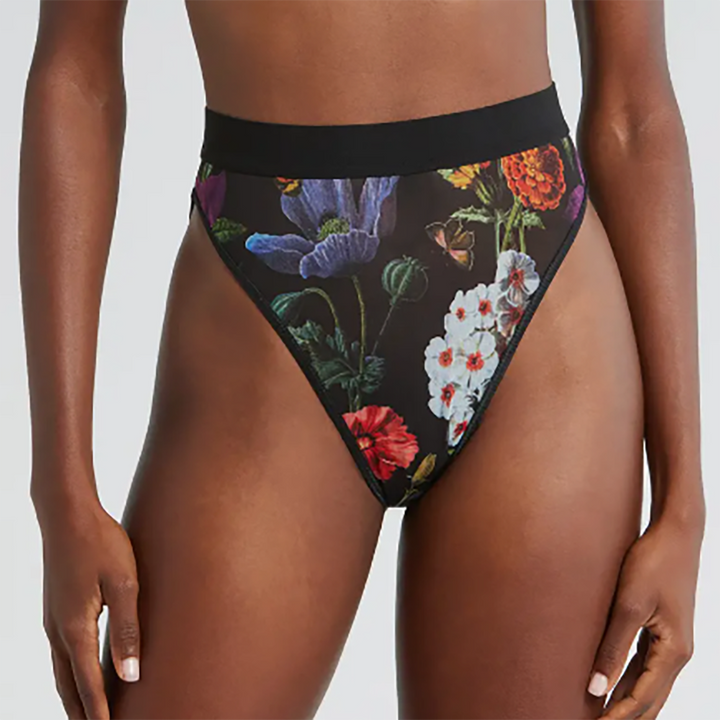 Floral High Cut Mesh Briefs