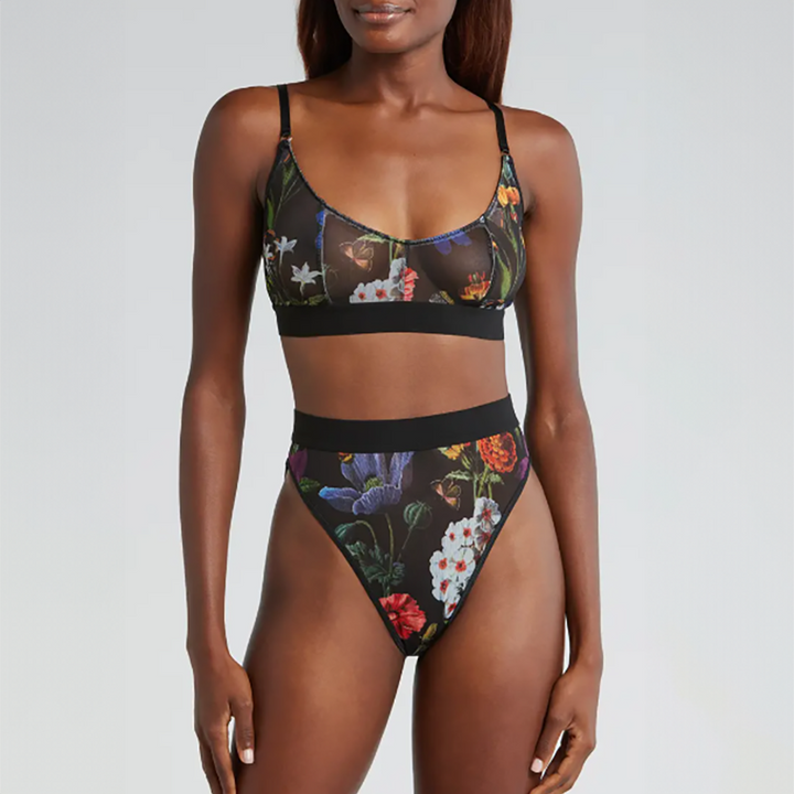 Floral High Cut Mesh Briefs