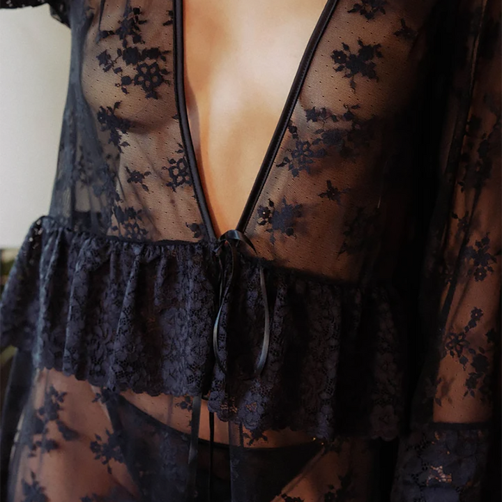 Mixed Lace Maxi Robe Black 17129
