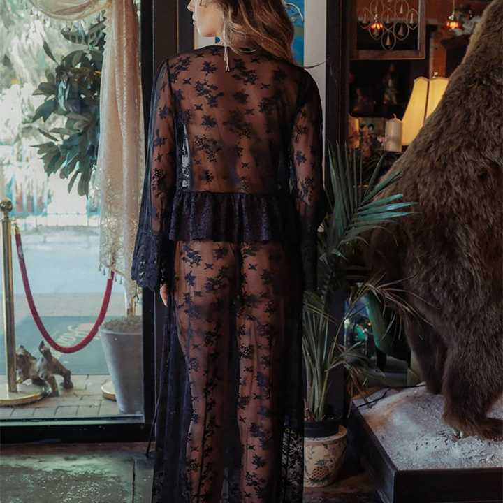 Mixed Lace Maxi Robe Black 17129