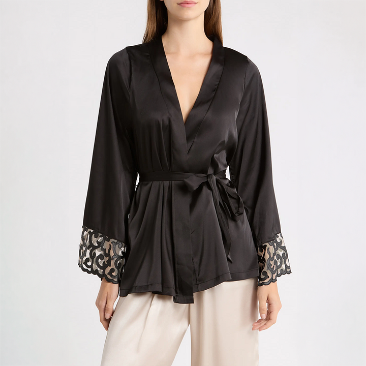 Short Robe Satin &amp; Faux Leather 17125