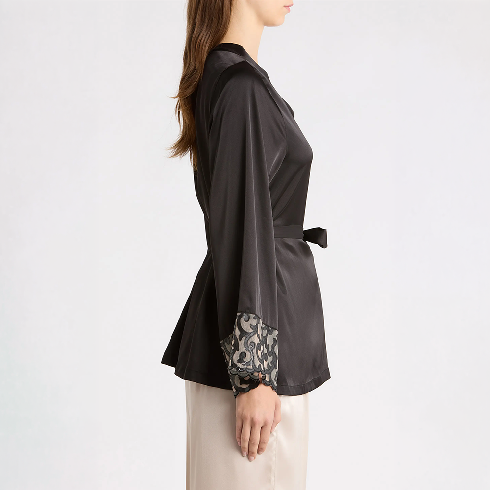 Short Robe Satin &amp; Faux Leather 17125