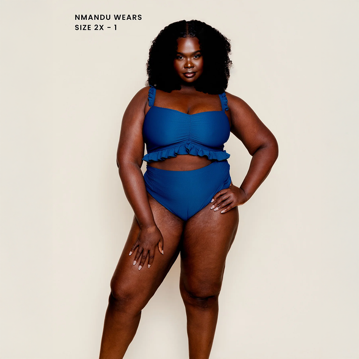 Pleated High Waisted Bottoms Navy Waffle