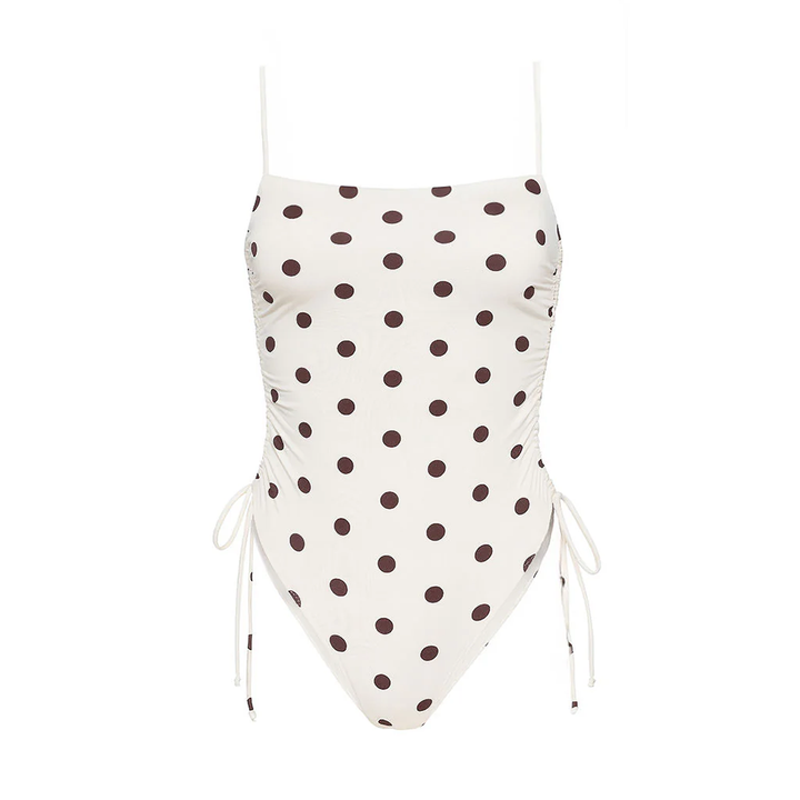 Ruched Square Neck One Piece Chocolate Dot