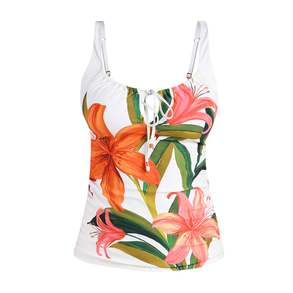 Jungle Blossoms Over the Shoulder Tankini Top