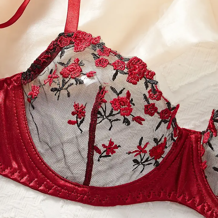Rose Embroidered Lingerie 2 Piece Set