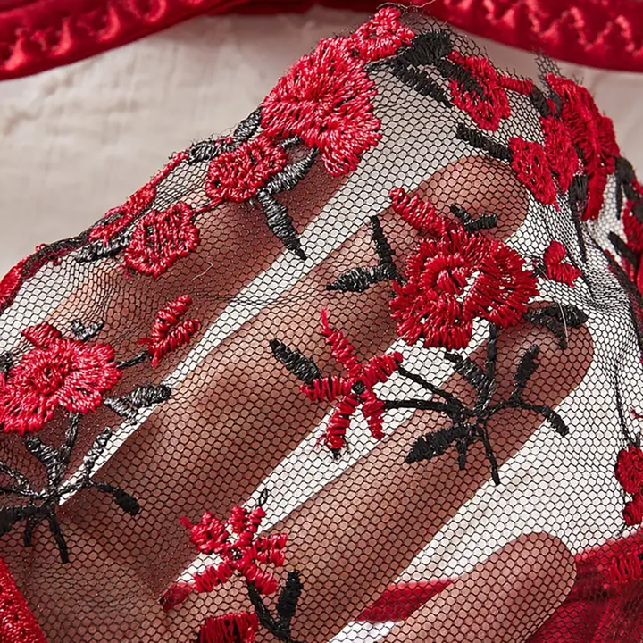 Rose Embroidered Lingerie 2 Piece Set