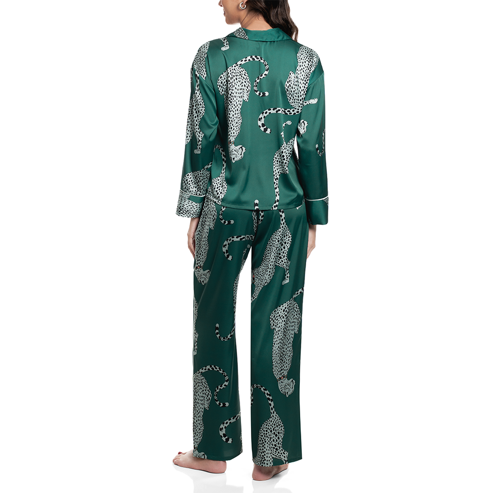 Satin Notch Lapel Pajamas Green RSW145
