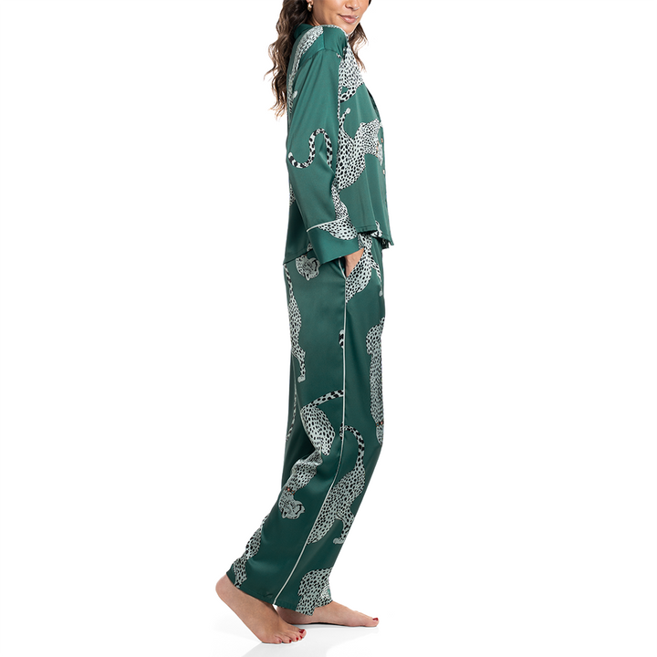 Satin Notch Lapel Pajamas Green RSW145