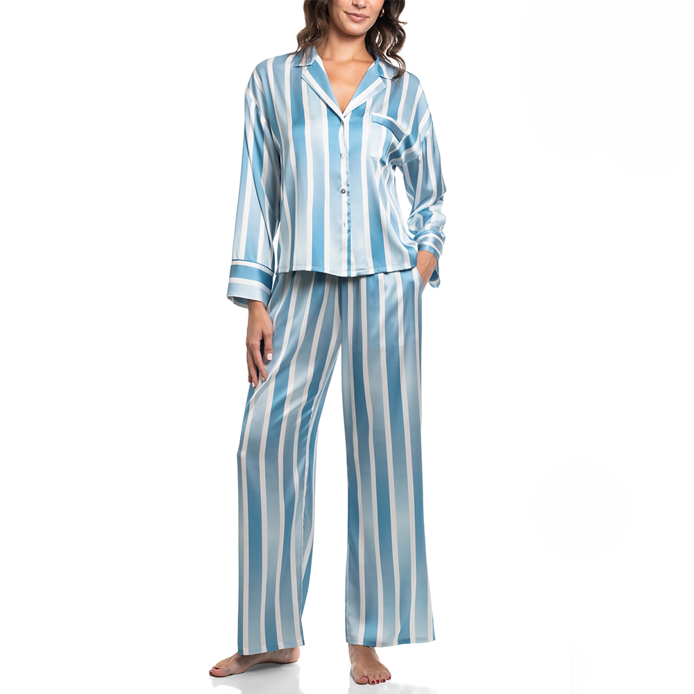 Stripe Satin Pajamas Blue RSW545