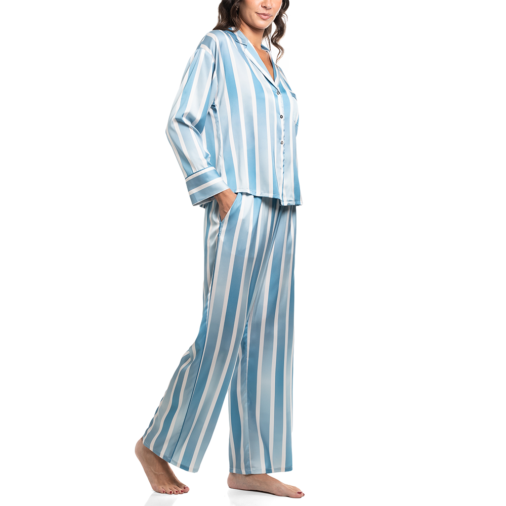Stripe Satin Pajamas Blue RSW545