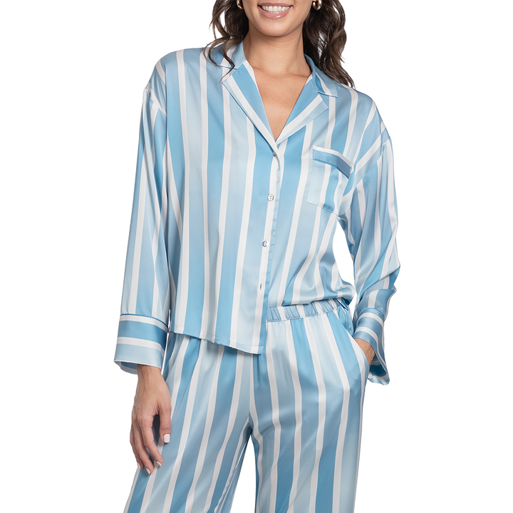 Stripe Satin Pajamas Blue RSW545