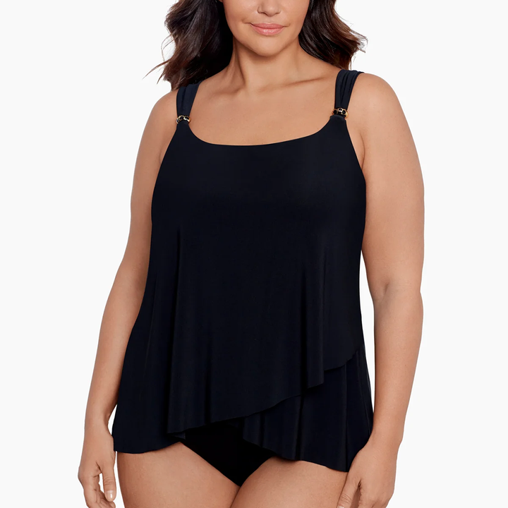 Plus Size Razzle Dazzle Underwire Tankini Top Black