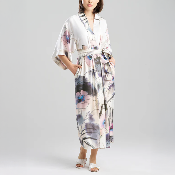 Hiyaku Printed Charmeuse Robe Floral