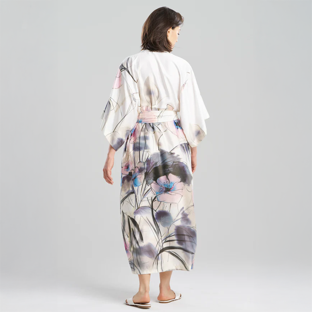Hiyaku Printed Charmeuse Robe Floral