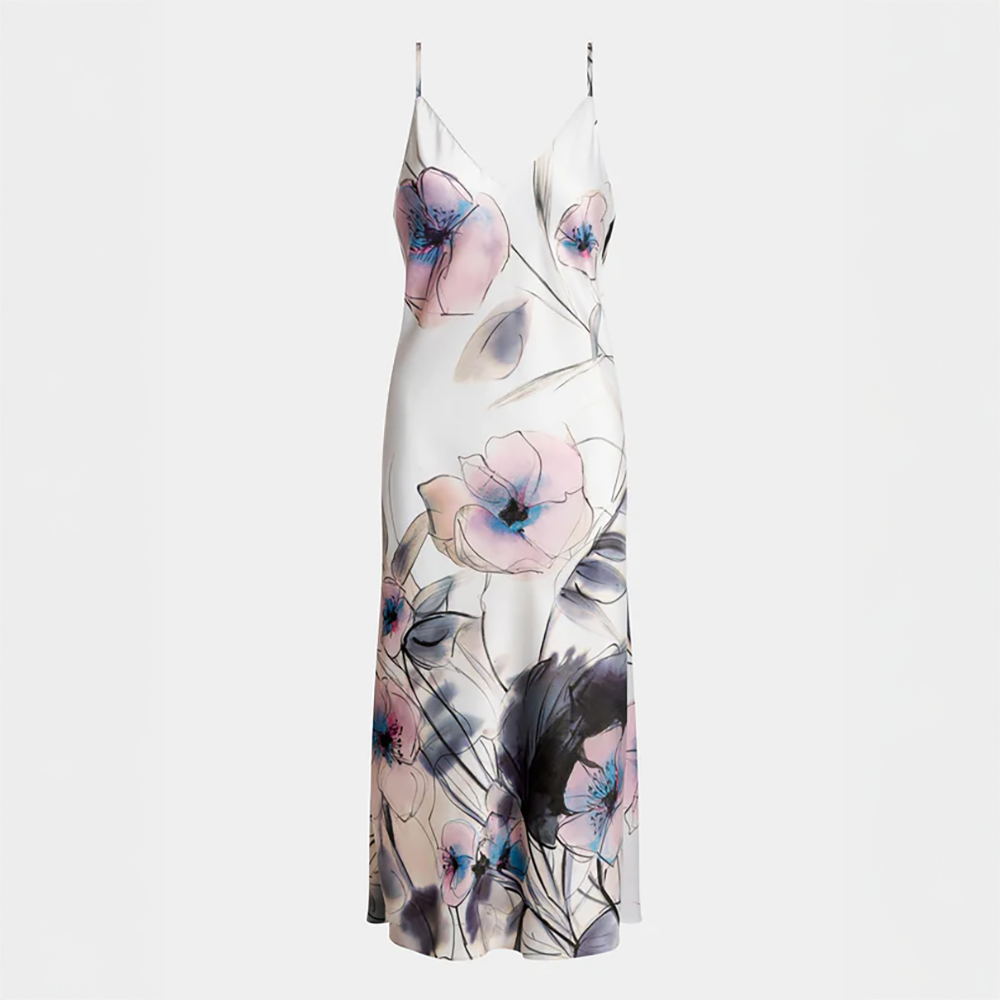 Hiyaku Printed Charmeuse Slip Dress Floral