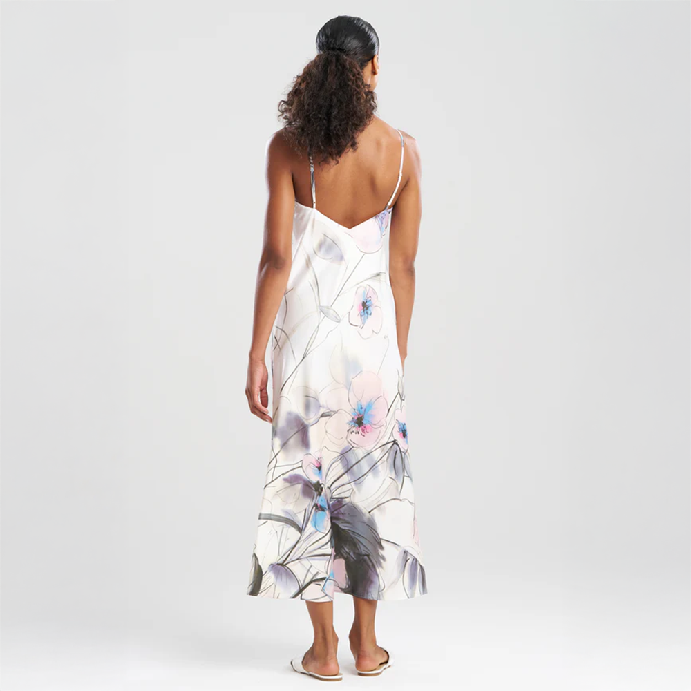 Hiyaku Printed Charmeuse Slip Dress Floral