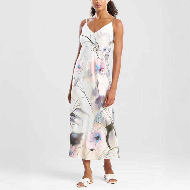 Hiyaku Printed Charmeuse Slip Dress Floral