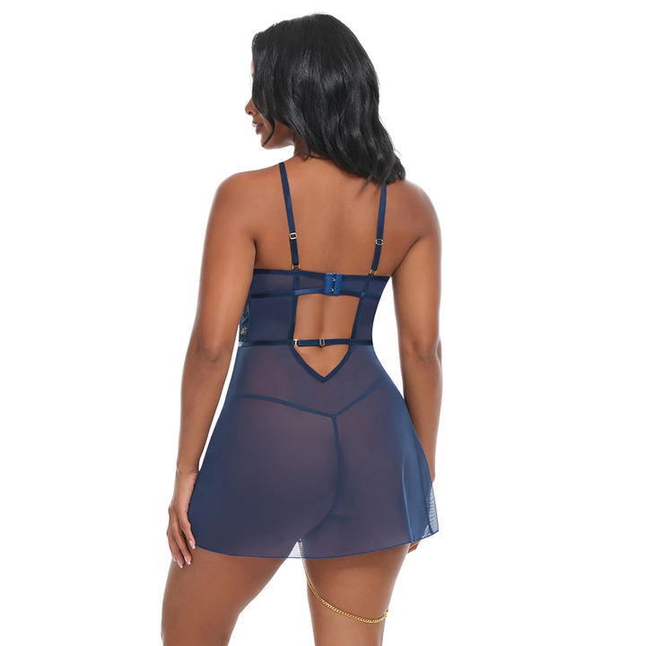 Bleu Sheer Embroidered Babydoll Set 75-12224