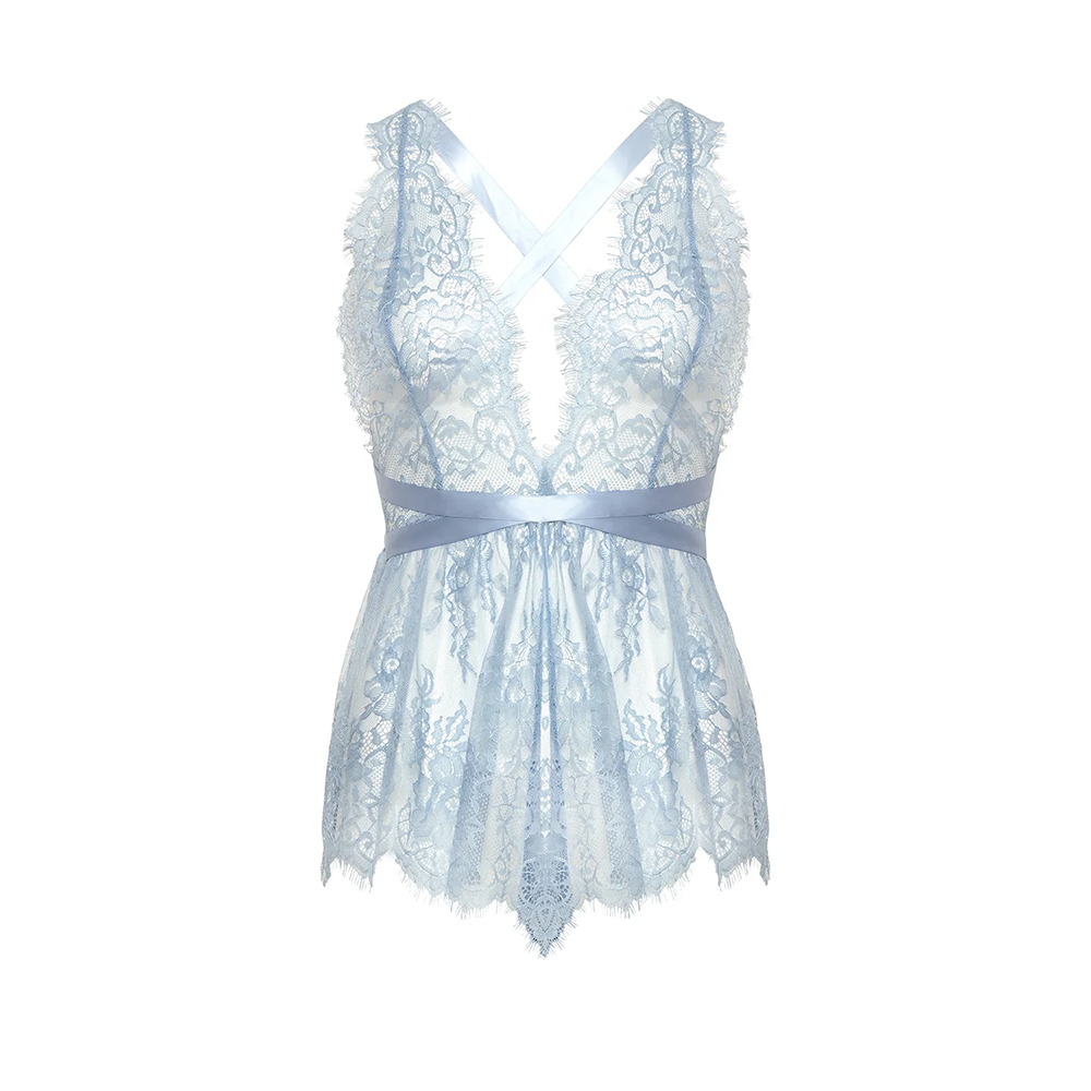 Brea Lace Romper Blue